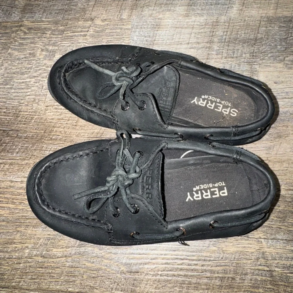 Sperry Top-Sider AO Boys 13M Black Leather Authentic Original 2 Eye Boat Shoes